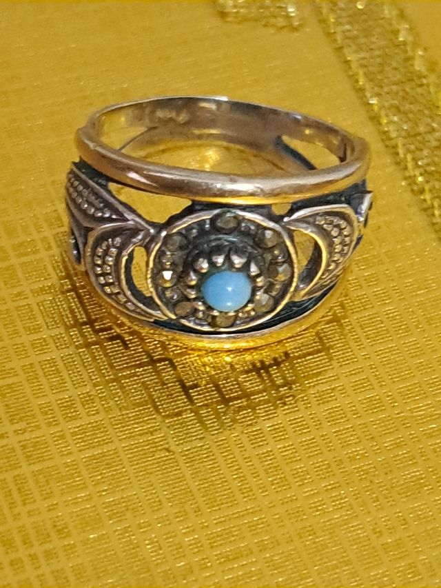 Anel de prata e ouro com zircónias