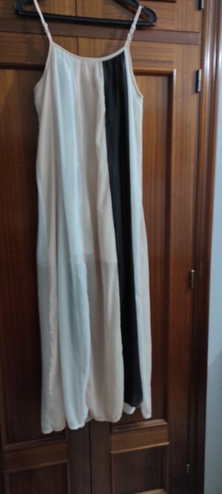 T.M Vestido de tirantas largo rosa blanc