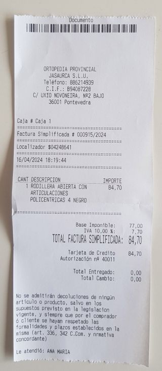 Ortesis textil rodilla Ref.: 7104-A