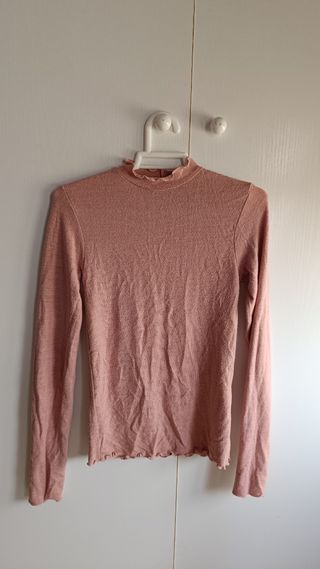 Jersey rosa manga larga cuello alto