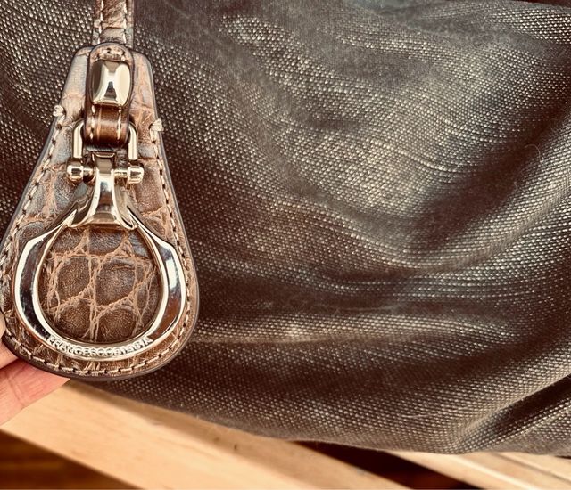 borsa estiva in canvas di lino e pelle