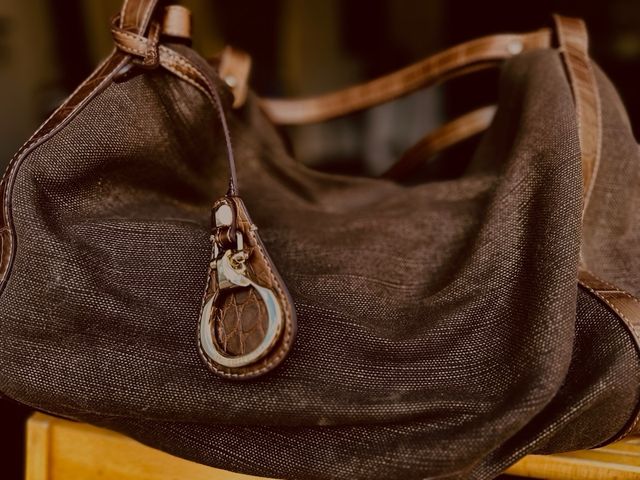 borsa estiva in canvas di lino e pelle