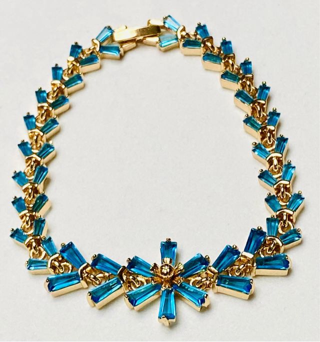 Pulsera de circonita azul y oro goldfilled de 18KT