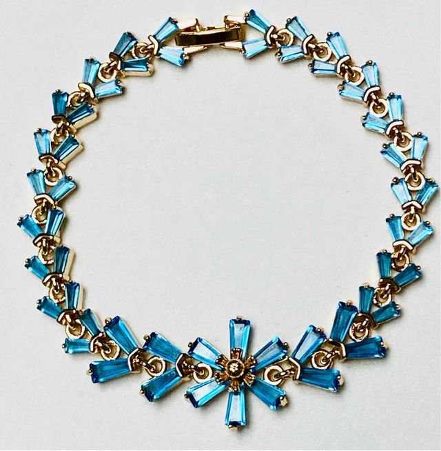 Pulsera de circonita azul y oro goldfilled de 18KT