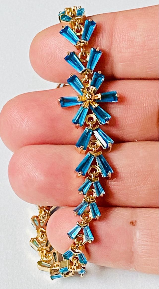 Pulsera de circonita azul y oro goldfilled de 18KT