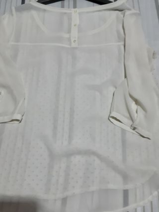 Blusa beige M nueva Zara manga 3/4 puntos oro, tul