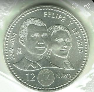 Moneda de plata, 12 €, la boda del Príncipe  28 €.
