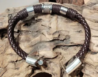 Pulsera de cuero marron y acero