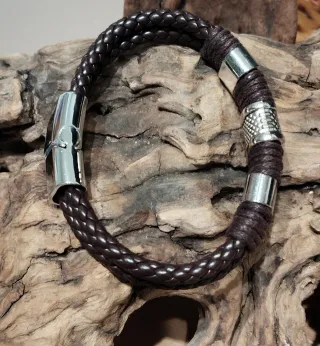 Pulsera de cuero marron y acero