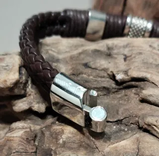 Pulsera de cuero marron y acero