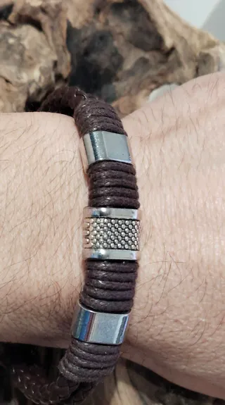 Pulsera de cuero marron y acero