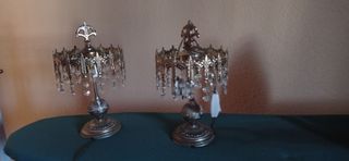 Lamparas mesilla bronce y cristal
