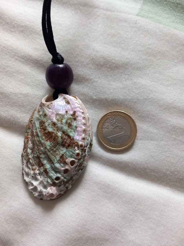 Colgante de concha y nácar con madera