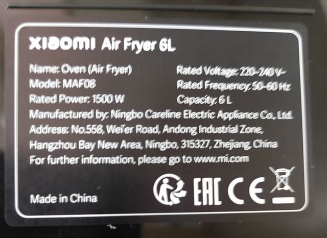 Freidora Xiaomi Airfryer 6 L