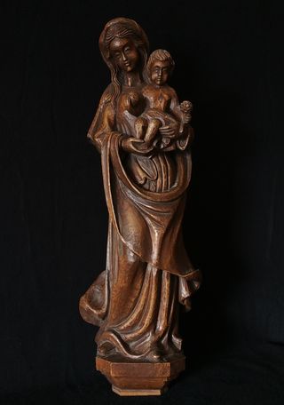 62 CM/ TALLA GRANDE MADERA DE LA VIRGEN CON JESÚS
