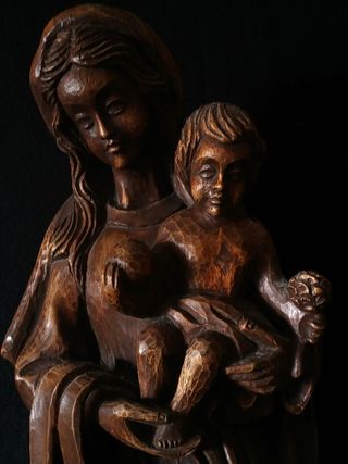 62 CM/ TALLA GRANDE MADERA DE LA VIRGEN CON JESÚS