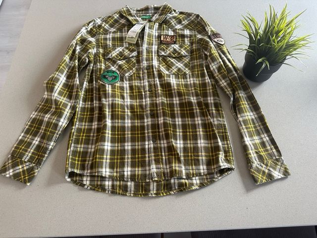 NUOVA camicia a quadretti per bambini Benetton 11-12