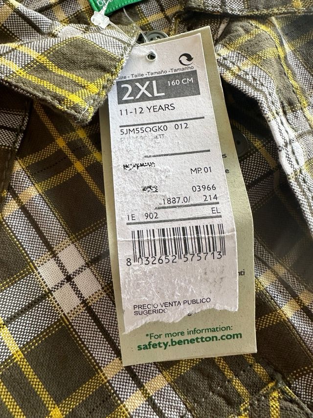 NUOVA camicia a quadretti per bambini Benetton 11-12
