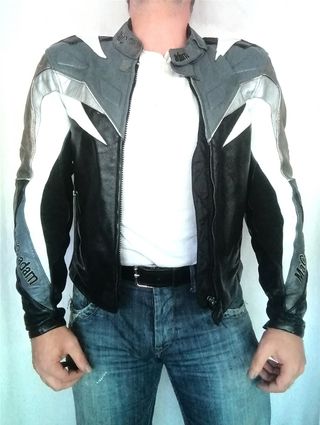 Cazadora cuero auténtico racing motociclismo Medid