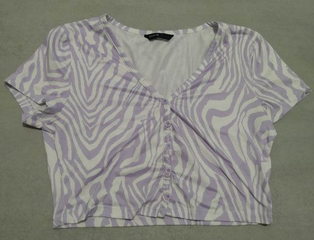 Top crop lila geométrico de Shein