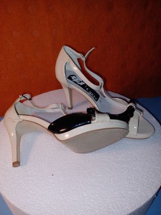 Scarpe Donna estive Tacco 8 bianco nero tg 36 Curv