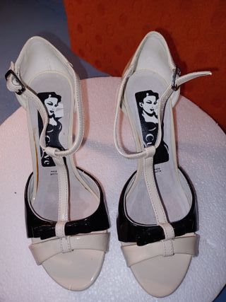 Scarpe Donna estive Tacco 8 bianco nero tg 36 Curv