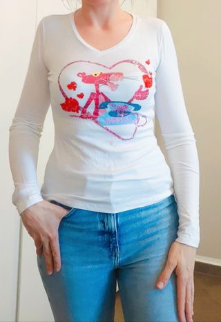 Maglia cotone con pantera rosa tg 42