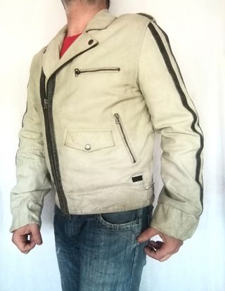 Cazadora rockera cuero auténtico Pepe Jeans. L. 