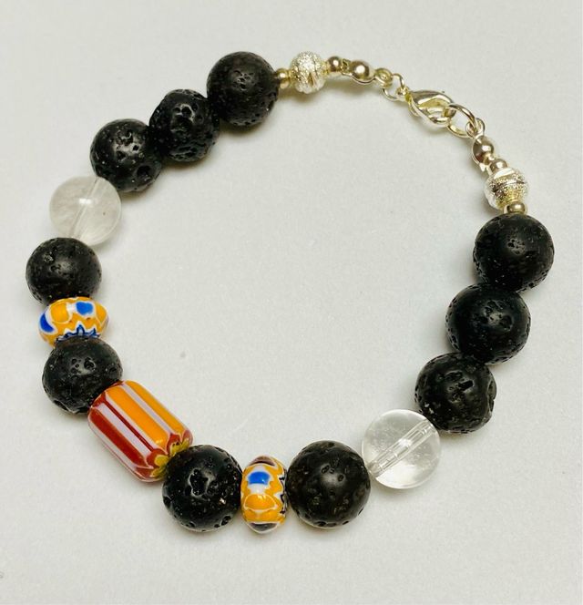 Pulsera de lava y vidrio africano en plata ley 925