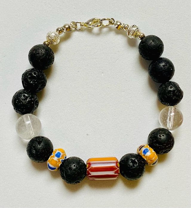 Pulsera de lava y vidrio africano en plata ley 925