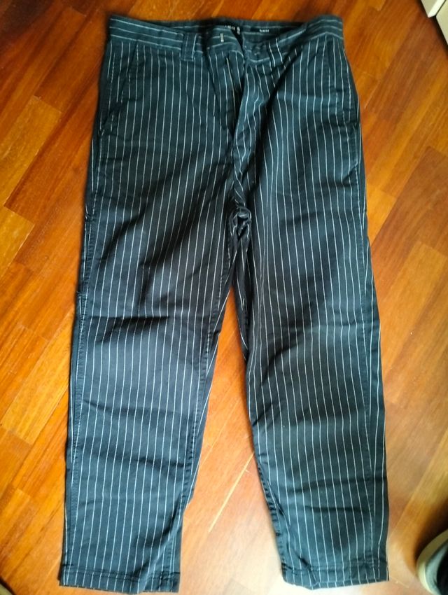 Pantaloni ragazzo blu rigato bianco