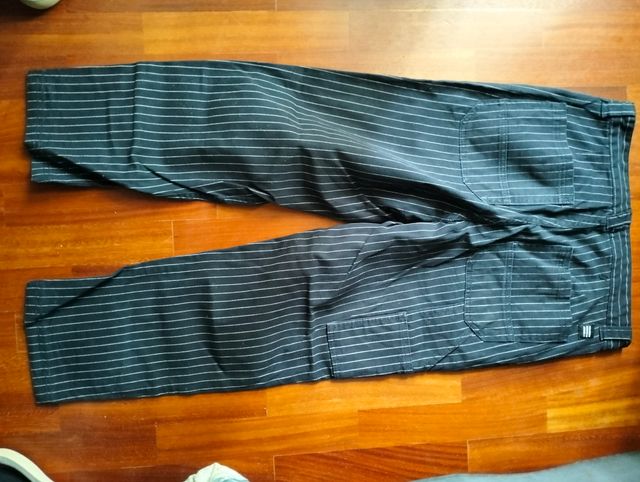 Pantaloni ragazzo blu rigato bianco