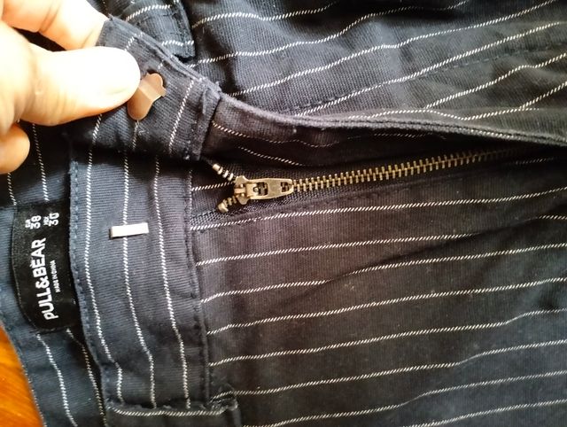 Pantaloni ragazzo blu rigato bianco