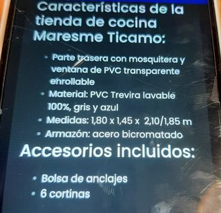 Tienda cocina camping Ticamo Maresme
1.80x 1.45
