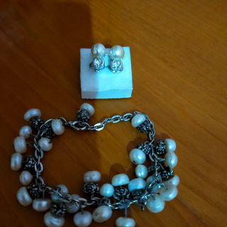 Pendientes vitange perlas y pulsera 
