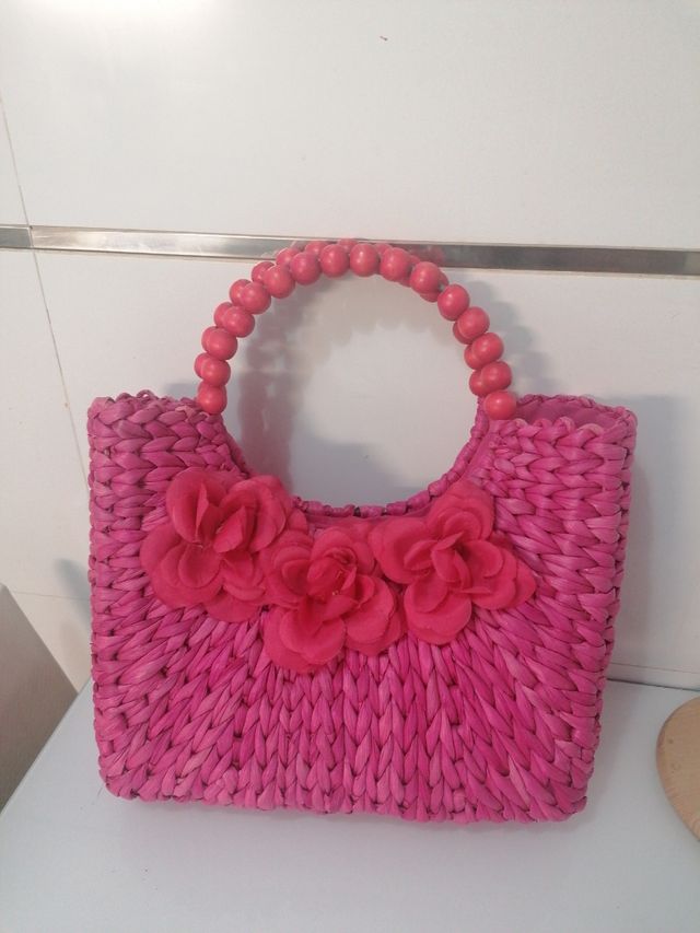 Bolso paja, y textil algodón. BULAGGI
