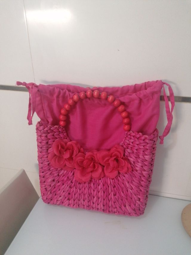 Bolso paja, y textil algodón. BULAGGI