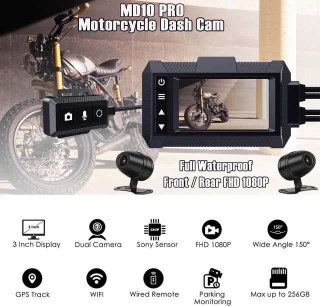 YDI Dash CAM para Moto, MD10 Pro Todo Impermeable