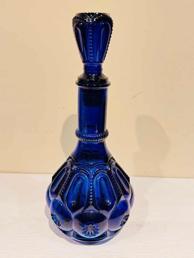 Decanter in vetro blu L.E. Smith Moon Stars vintage