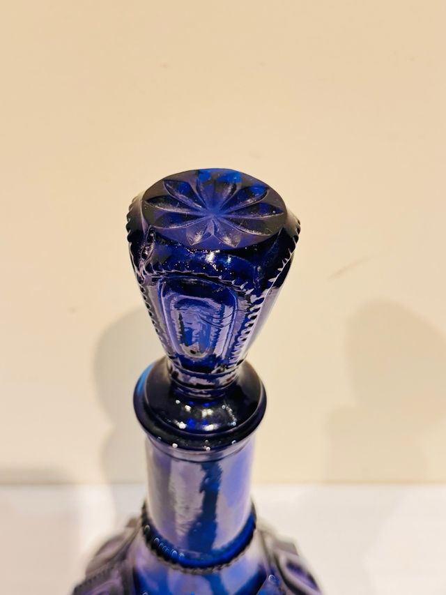 Decanter in vetro blu L.E. Smith Moon Stars vintage