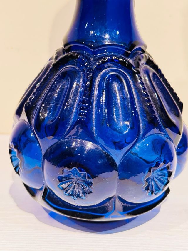 Decanter in vetro blu L.E. Smith Moon Stars vintage