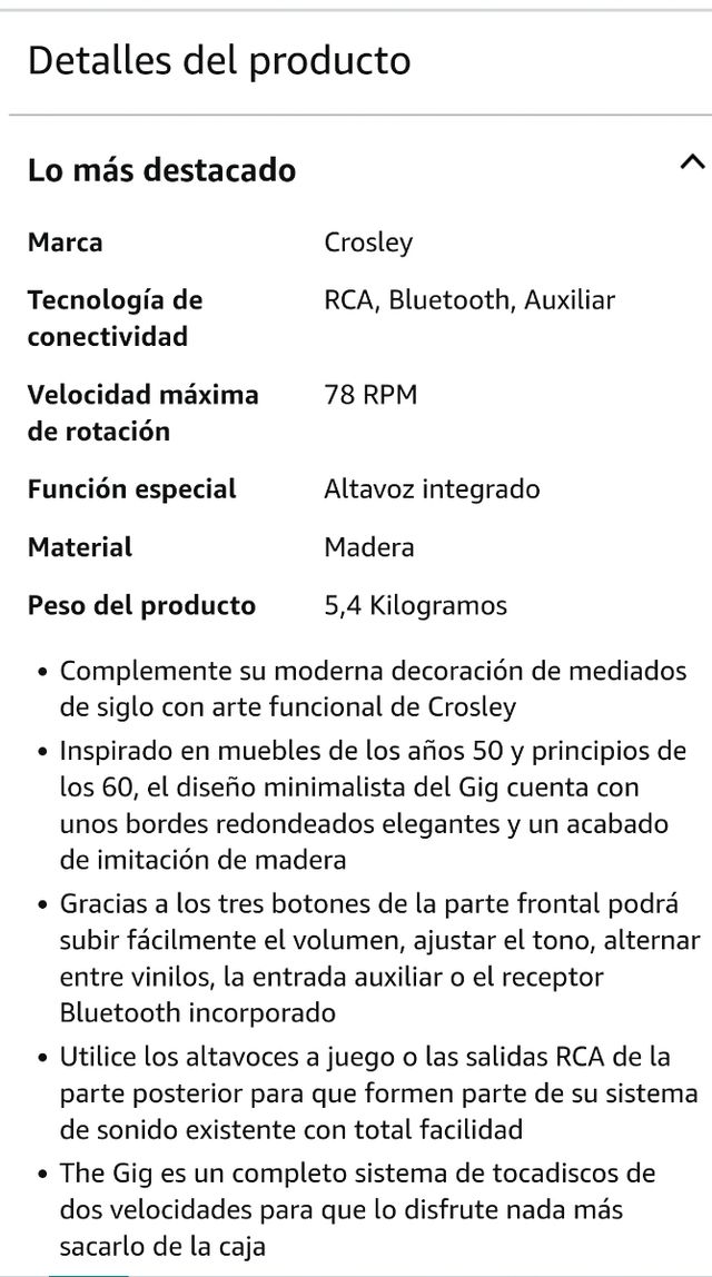 Crosley Gig - Tocadiscos de Dos velocidades con Al