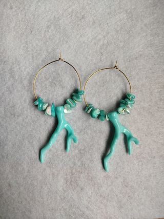 Aros rama coral en turquesa 