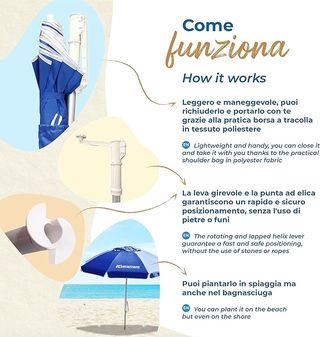Ombrellone da spiaggia rosso antivento alluminio P