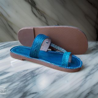 Sandalias de Piel Color Azul Talla 37 hasta la 44