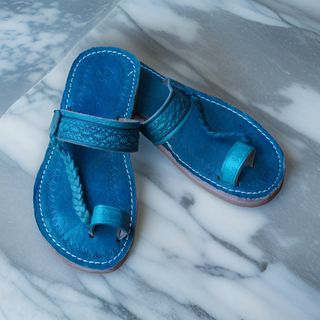 Sandalias de Piel Color Azul Talla 37 hasta la 44