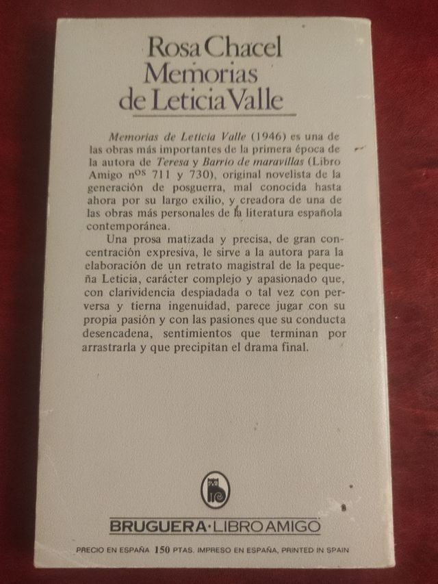 MEMORIAS DE LETICIA VALLE de Rosa Chacel