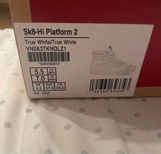 Vans Sk8-Hi Platform 2, blancas, Talla 37