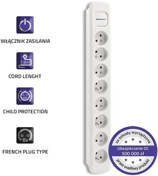 QOLTEC 50280 Multipresa 8 PRESE 1,8 M Bianco