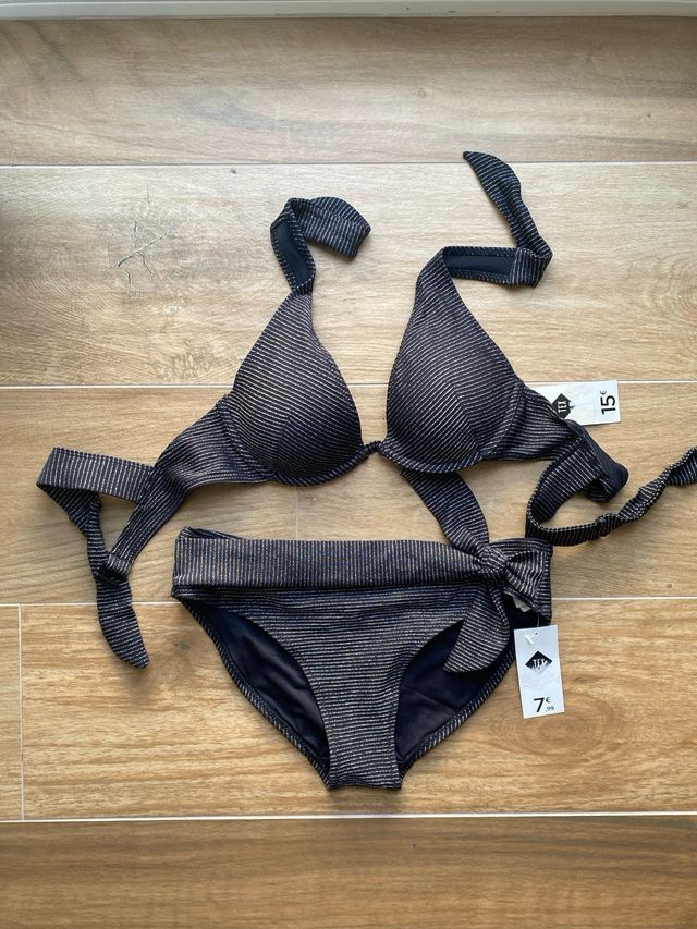 Bikini negro metalizado. Talla 36. NUEVO
